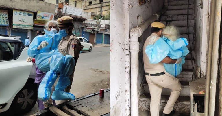 This Delhi Cop Carried An Elderly Woman In His Arms To Get Her Vaccinated
