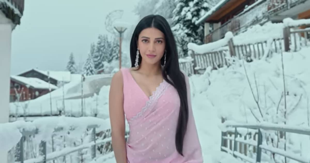 Shruti Haasan in saree in snowy mountain for her movie Waltair Veerayya